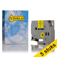 Aanbieding: 123inkt huismerk vervangt 5x Brother TZe-621 tape zwart op geel 9 mm TZe621C 650633